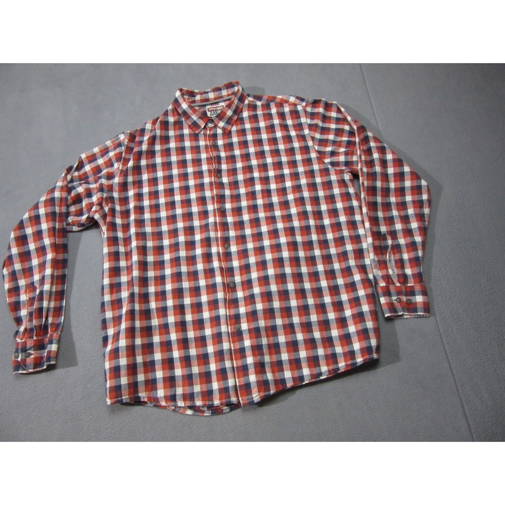 Wrangler Shirt Mens XL Red Blue Check Western Cowboy Woven Premium Button Up